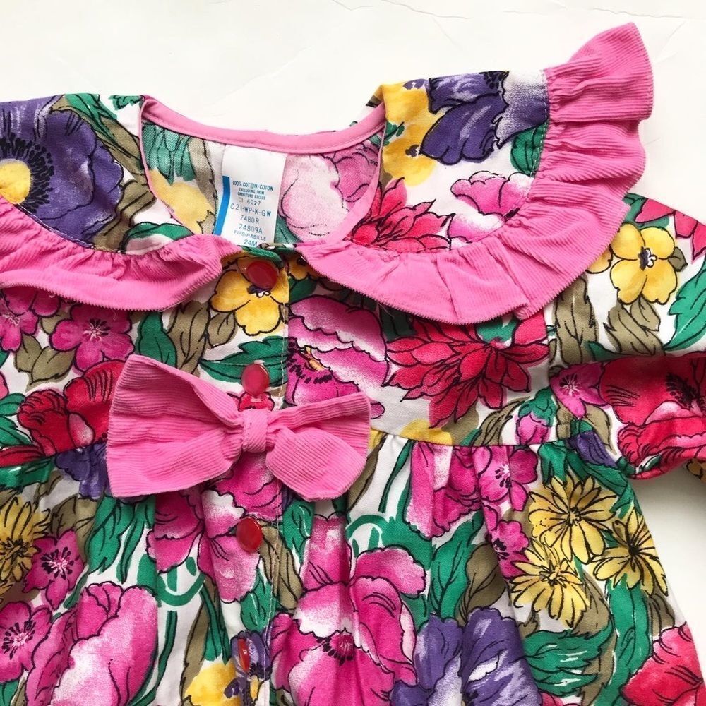 Vintage Floral print ruffle collar jumpsuit EUC 24 months - Picture 2 of 11